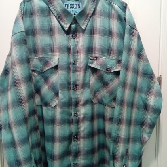 Dixxon Blue Marlin Flannel Turquoise, Navy, White & Black Plaid Mens Size 5XL - Picture 1 of 12
